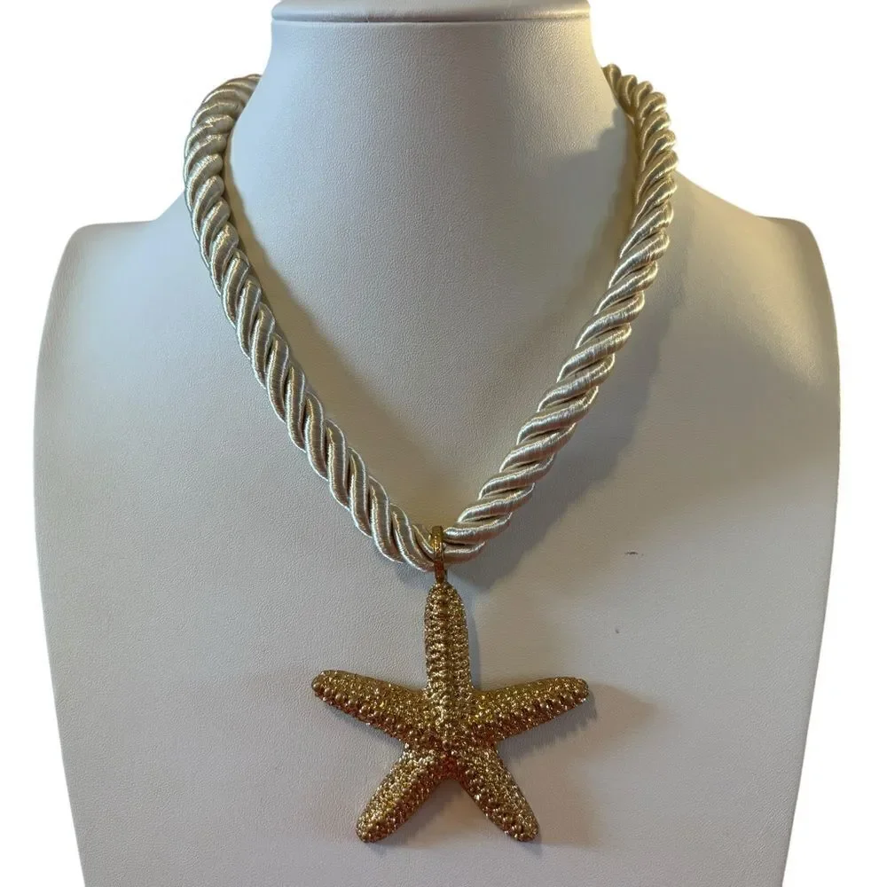 Gorgeous Shimmery Starfish Goldtone Pendant on Pearly Looking Rope Chain.